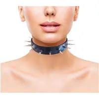 Rouge - collier tour de cou cuir véritable clouté - noir