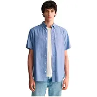 Gant pour homme. 3240101 Chemise à manches courtes Regular Fit en coton et lin bleu (S), Casuel, Manche courte