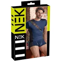 NEK - haut homme résille lacets noirs - bleu - M