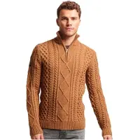 Superdry pour homme. M6110527A Pull tressé en tricot avec demi-fermeture éclair Vintage Jacob brown (S), Marron, Casuel, Acrylique