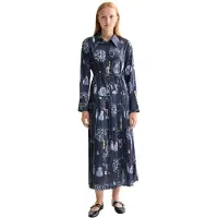 Scotch & Soda Belted Pleated Hem Long Sleeve Midi Dress Bleu 38 Femme
