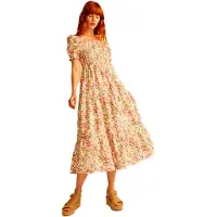 & Me Felicia Short Sleeve Long Dress Beige 38 Femme