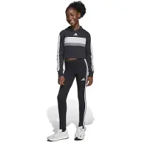 Adidas Survêtement 'SEASONAL ESSENTIALS TIBERIO 3 STRIPES FLEECE LEGGINGS' gris foncé / noir / blanc