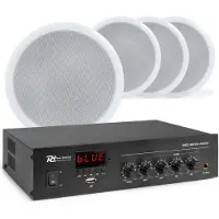 Power Dynamics met PDM25 100V versterker met Bluetooth & 4 CSPB5 plafondspeakers (Amplificateur), Amplificateur stéréo, Noir