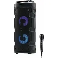 ELBE ALT-88-TWS - Enceinte portable BT karaoké avec lumière 10 W SD, USB, FM, microphone filaire, 10 W, 4 heures de lecture, Compatible TWS, télécommande, pile lithium, noir