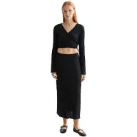Scotch & Soda Skinny Rib Knitted Wrap Long Sleeve Long Dress Noir S Femme
