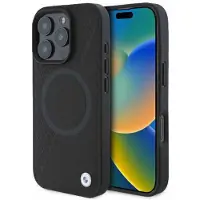 BMW Étui rigide en cuir noir pour iPhone 16 Pro avec MagSafe