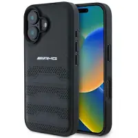 Mercedes Étui en cuir noir avec logo AMG pour iPhone 16