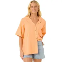 Rip Curl Cala Vadella Textured Short Sleeve Shirt Orange XS Femme