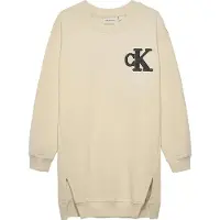 Calvin Klein Towling Monogram Terry Long Sleeve Dress Beige 14 Years Fille