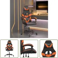 The Living Store Chaise de jeu Pivotante Noir et Orange Similicuir