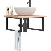 vidaXL Meubles Étagère de lavabo montage mural acier et bois massif hêtre - miroir de salle de bain 3302501