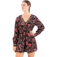 Superdry Printed V Tea Long Sleeve Short Dress Multicolore 2XS Femme