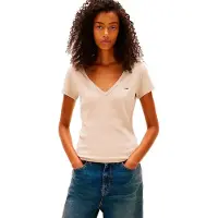 Tommy Hilfiger Dw0dw17385 Short Sleeve V Neck T-shirt Beige M Femme