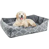 Intirilife Lit Pour Animaux De Compagnie Moelleux Avec Oreiller Intérieur Double Face En Bleu-Gris - Taille 67 X 56 Cm - Antidérapant Rond Doux De Chat Canapé De Chien Confortable Canapé