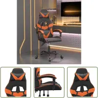The Living Store Chaise de jeu noir et orange similicuir