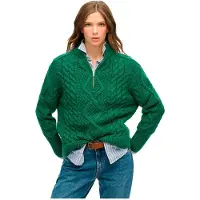 Superdry pour femme. W6110626A Pull Aran Cable Half vert (S), Casuel, Laine
