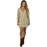 Salty Crew Hidden Ditsy Long Sleeve Short Dress Jaune XL Femme