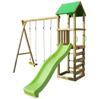 Kangui - Aire de jeux bois enfant WALLI 120 - Toboggan, balançoires, escalade et cabane