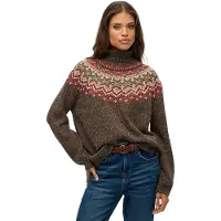 Superdry pour femme. W6110657A Pull à col roulé marron Fairisle (L), Casuel, Polyester, Manche longue