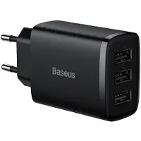 Baseus Chargeur rapide compact , 3X Usb, 17W (Noir)