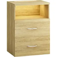 Casaria Table de chevet Jamie brun avec éclairage