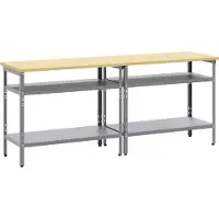 vidaXL Ensemble d'établi avec étagère , 2 pièces, beige et gris, 200 x 55 x 85 cm