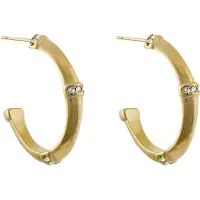 GUESS Orecchini a Cerchio in Bambù con Cristalli in Tono Oro, (Acier inoxydable)