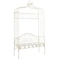 Helloshop26 Banc De Jardin Meuble De Patio D'extérieur Terrasse 122 X 43 X 220 Cm Fer Blanc Antique 02_0011217