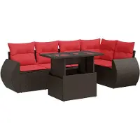 vidaXL Ensemble de salon de jardin 6 pièces avec coussins Marron Poly rotin Acacia