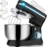 Retoo Robot ménager 3200 W - Bol mélangeur en acier inoxydable de 6 l avec crochet pétrisseur, fouet et couvercle anti-éclaboussures, 6 vitesses, noir,