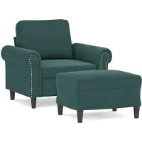 vidaXL Fauteuil avec pouf vert foncé 60 cm velours