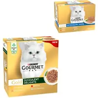 Gourmet Jumbopack Gold Les Effilochés 96 x 85 g pour chat - poulet, poisson de l'océan, bœuf, saumon