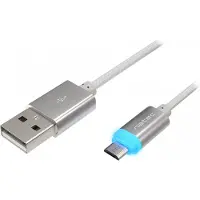 Natec Prati, câble USB Micro vers Type A 1m, LED, Argent (1 m, USB 2.0)