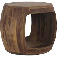 Wohnling Table d'appoint Ø 50cm en bois massif de Sheesham rond avec compartiment de rangement - Table basse en bois véritable fabriquée à la main, table de salon au design naturel