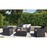 Allibert by KETER Keter Ensemble de salon Mia, pour 4 personnes, table avec espace de rangement, résistant aux intempéries