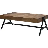 FineBuy Table basse en bois massif de Sheesham 120cm - Table de salon faite main avec piètement métallique noir - Table basse moderne au design industriel