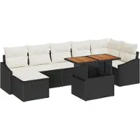 vidaXL Salon de jardin avec coussins 8 pcs noir et crème