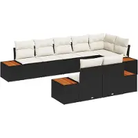 vidaXL Ensemble de canapé de jardin avec coussins 8 pcs noir poly rotin
