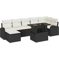 vidaXL Ensemble de canapés de jardin avec rangement, 8 pièces, noir et crème, en polyrotin