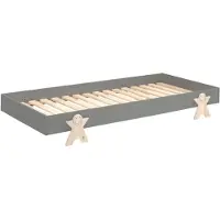 Vipack Modulo lit simple/lit superposé 90 x 200 cm surface de couchage, laqué gris, pied aspect étoile smiley pin naturel laqué