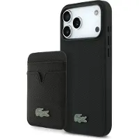 Lacoste Coque Iconic Petit Pique MagSafe avec portefeuille magnétique (Apple iPhone 17 Pro Max), Coque pour téléphone portable, Noir