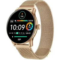 INF Montre Connectée Multifonctionnelle Métal, Ø4.64cm, Suivi Santé et Sport Or
