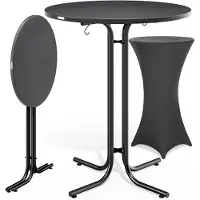 Casaria Table haute Gris 110x80cm + housse de table haute Anthracite Ø80cm