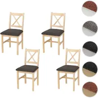 Mendler Lot de 4 chaises de salle à manger HWC-F77, chaise avec dossier, chaise de cuisine, bois massif, tissu, style cottage naturel, rembourrage noir