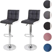 Mendler 2x Tabouret de bar HWC-G87, chaise bar/comptoir, réglable en hauteur similicuir noir-blanc, pied chromé