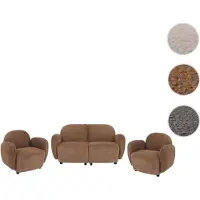 Mendler Ensemble de salon HWC-P33, canapé 2 places, 2 fauteuils, tissu/textile chenille (330 g/m²) Oeko-Tex marron