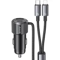 Usams YT Series CC287 Car Charger 66W 1xUSB-A 1xUSB-C + 2in1 USB-C/Lightning Cable, Adaptateur pour véhicule, Noir