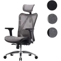 Sihoo chaise de bureau ergonomique, accoudoirs réglables, charge max. 150kg revêtement gris, piétement noir