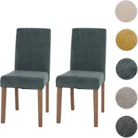 Mendler Lot de 2 chaises de salle à manger Littau, chaise de cuisine à dossier haut, tissu/textile chenille bois vert, pieds couleur naturelle
